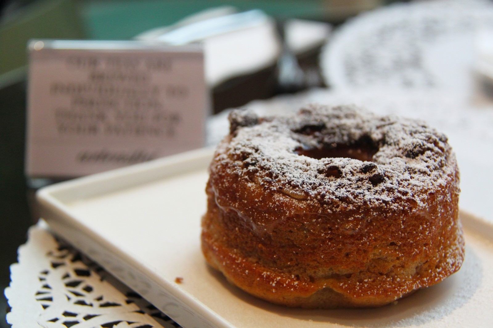 Donut with powdered sugar on top